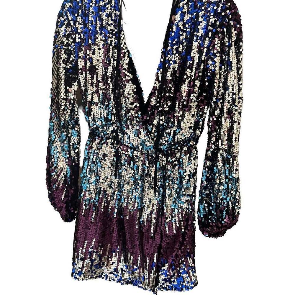 Ombre Long Sleeve Sequin Mini Dress